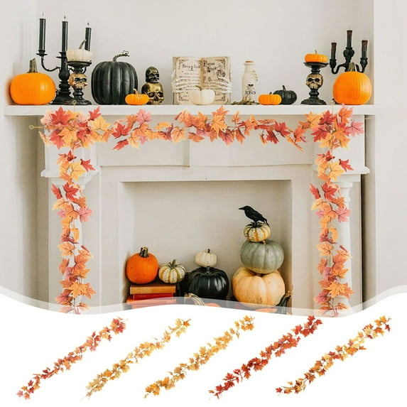 Nkmbld Halloween Garland for Front Door, Simulated Maple Leaf Vines Leaves Thanksgiving Decoration for Home Porch Fireplace