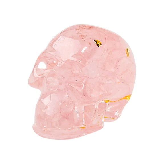 Nkmbld Halloween Natural Crystal Skull Statue, Hand Carved Human Skeleton Figurines, Head Bone Sculpture, Pocket Crystal Figurine, Pink