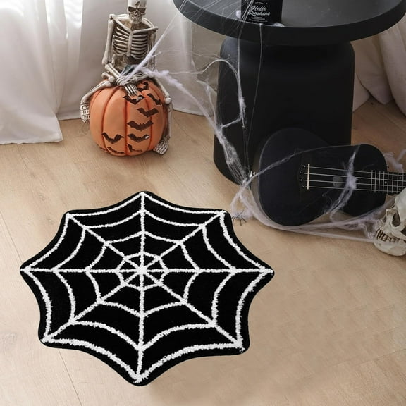 Nkmbld Halloween Spider Web Area Rug, Plush Gothic Halloween Decorative Spiderweb Non-Slip Mat Rugs for Front Door,Kitchen,Living Room,Bedroom, Black
