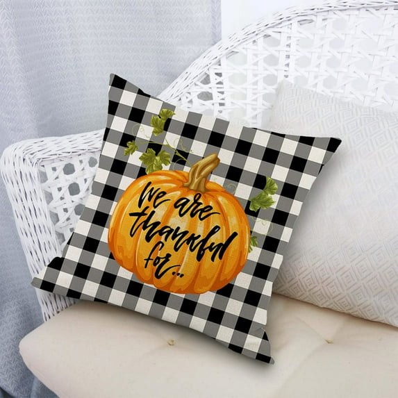 Nkmbld Halloween Throw Pillows Thanksgiving Linen Pillowcase with Plaid Printed, Thanksgiving Autumn Harvest Pumpkin Cushion Covers