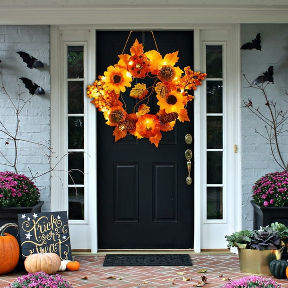 Nkmbld Halloween Wreaths for Front Door, Lifelike Silk Thanksgiving Harvest Wreath Indoor Outdoor Farmhouse Home Window, Wall, Mantel Decor