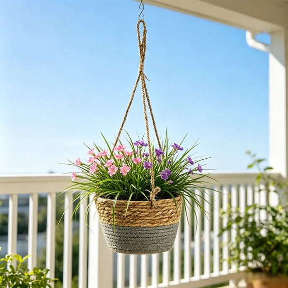 Nkmbld Hanging Baskets for Plants Outdoor, Self-Watering Woven Plant Pot Container Heavy Duty Empty Hanging Flower Pots for Window Porch Garden Balcony Decor
