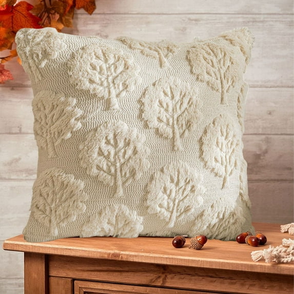 Nkmbld Harvests Festival Pillow Covers Autumns Plushs Pillow Three Dimensional Leaves Embroidery Pillow Set for Sofa, Couch, Bed and Car Decoration, Beige