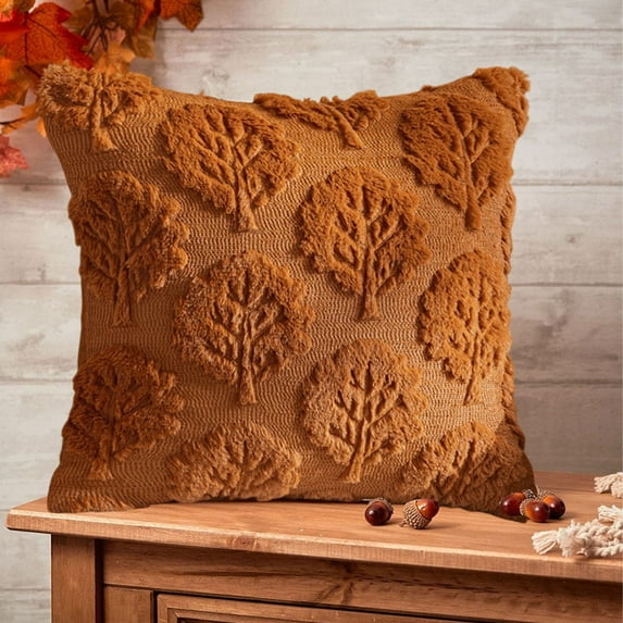 Nkmbld Harvests Festival Throw Pillows Autumns Plushs Pillow Three Dimensional Leaves Embroidery Pillow Set for Sofa, Couch, Bed and Car Decoration, Brown