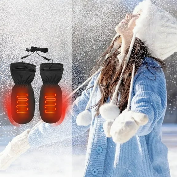 Nkmbld Heated Gloves for Men Women, Rechargeable Heating Zipper Battery Warm Gloves Work Outdoor Warm Heating Windproof Mittens for Hiking Skiing Outdoor Sports, Black