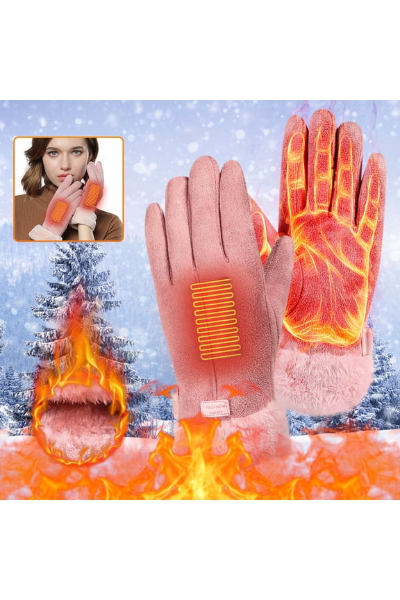 Heated Gloves for Men Women, Tou Screen Winter Warm Heated Thermal Gloves for Hiking Skiing Outdoor Sports, Pink
