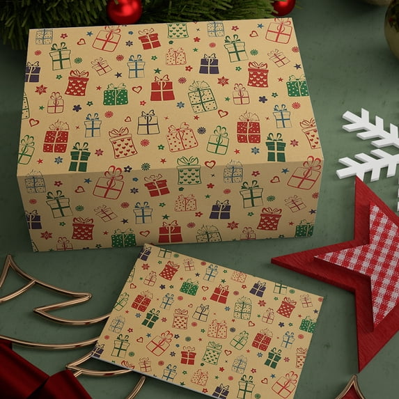 Nkmbld Holiday Wrapping Paper Holiday Gift Decoration Paper Thick Christmas Kraft Wrapping Paper Christmas Tree Deer Gift Box Wrapping Paper