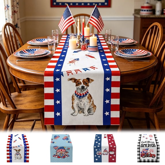 Nkmbld Independence Day Table Runner, Vintage Red White and Blue Table Cloth for Memorial Day Patriotic Party Kitchen Table Decoration