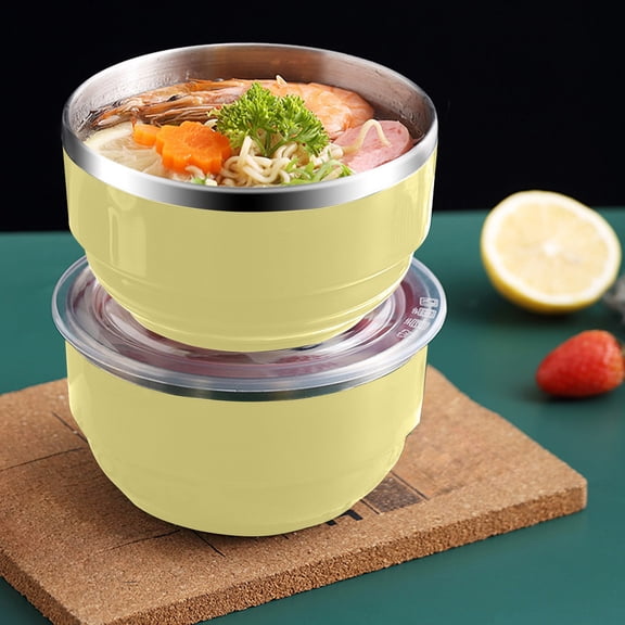 Nkmbld Instant Noodle Bowl Stainless Steel Bowl Tableware Portable Household Fruit Basin Insulated Bowl Stackable and Nestable Cutlery, Yellow