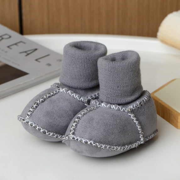 Nkmbld Kid's Walking Shoes with Slip-Resistant Soles, Soft Sole Sock Shoes Winter Warm Breathable Imitation Sheepskin Floor Socks Indoor Shoes, Gray