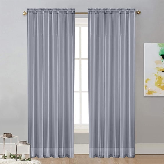 Nkmbld Kitchen Curtains, Solid Color Double-String Polyester Curtain Sheers Semi-Sheer Curtains for Living Room Kitchen Bedroom, Gray