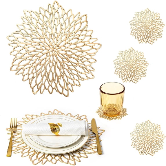 Nkmbld Kitchen Placemats Hibiscuss Flower Hollow Placemat Heat Resistant Washable Table Mats for Kitchen Dining Party Wedding Holiday Decorations