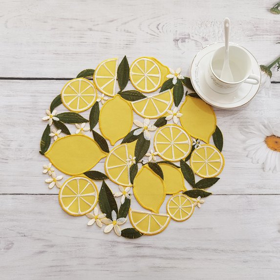 Nkmbld Kitchen Placemats Lemon Embroidered Place Mats Decoration Heat Resistant Table Mats Wrinkle Free Place Mats for Dining Table, Easy to Clean