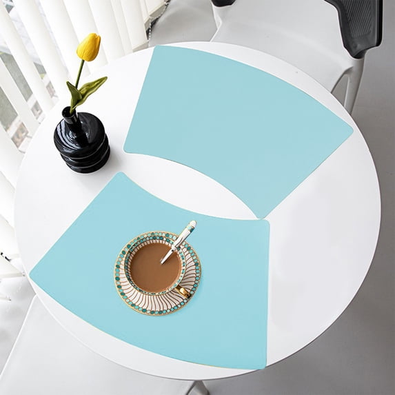Nkmbld Kitchen Placemats, Waterproof Leather Placemat Solid Color Coffee Mats, Fan-Shaped Heat Resistant Non-Slip Kitchen Table Mats, Easy to Clean