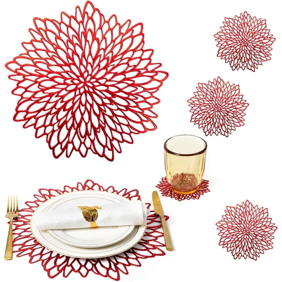 Nkmbld Kitchen Table Mats Hibiscuss Flower Hollow Placemat Heat Resistant Washable Table Mats for Kitchen Dining Party Wedding Holiday Decorations
