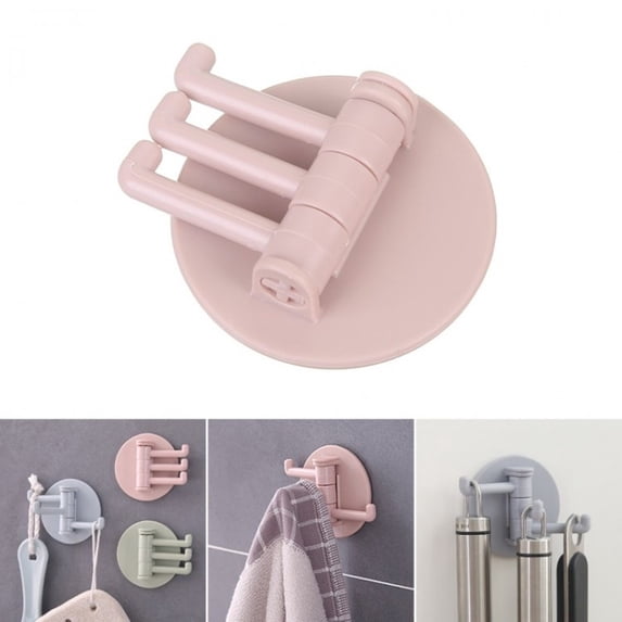 Nkmbld Large Adhesive Hooks for Hanging Heavy Duty, 2KG Adhesive Hook Rotatable Strong Bearing Stick Hook Bathroom Wall Rack Tools, Pink