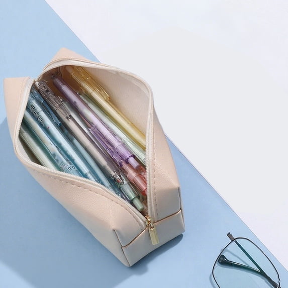 Nkmbld Large Capacity Pencil Case, Portable Pencil Pouch with Zipper, Multi-Functional Storage Bag for Boys Girls Office Supplies, Beige