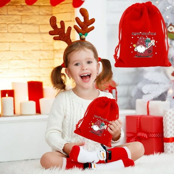 Nkmbld Large Christmas Gift Bags, Christmas Flannel Bag Christmas Apples Candy Packaging Bag Drawstring Gift Bag for Wrapping Xmas Party Favors