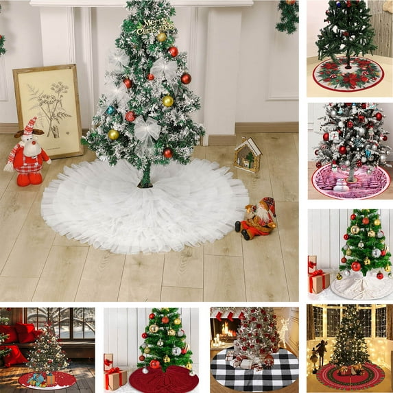 Nkmbld Large Christmas Tree Collar White Mesh Pleated Christmas Tree Skirt Solid Color Cake Tree Skirt Wedding Dress for Party Rustic Xmas Holiday Decorations, White