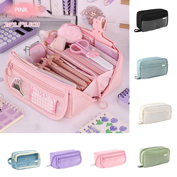 Nkmbld Large Pencil Case, Big Capacity Pencil Pouch Pen Bag with Zipper, Multiple Pockets, Portable Canvas Stationery Organizer for Office