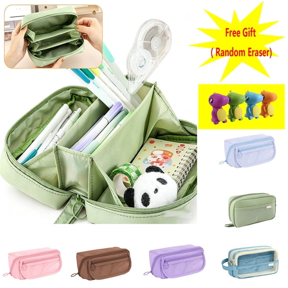 Nkmbld Large Pencil Case, Big Capacity Pencil Pouch Pen Bag with Zipper, Multiple Pockets, Portable Canvas Stationery Organizer for Office