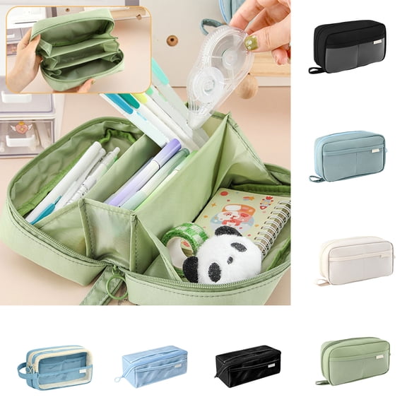 Nkmbld Large Pencil Case, Big Capacity Pencil Pouch Pen Bag with Zipper, Multiple Pockets, Portable Canvas Stationery Organizer for Office