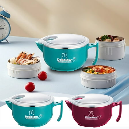 Nkmbld Large Ramen Bowl Stainless Steel Instant Noodles Bowl with Lid Sealed and Insulated Lunch Box, College Dorm Room Essentials, Red