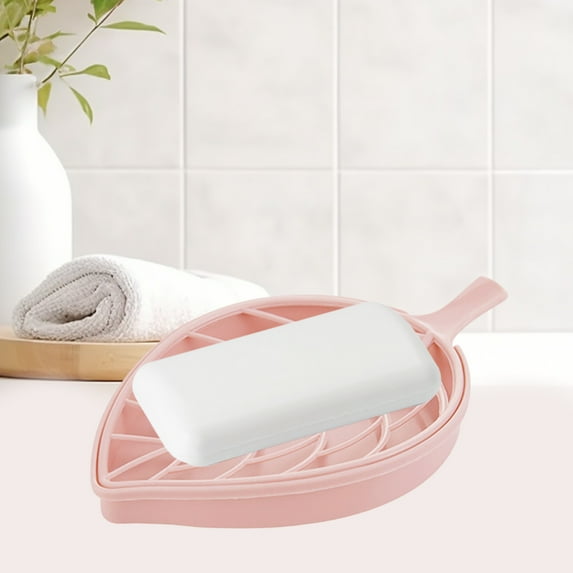 Nkmbld Leakproof Soap Container, Large Size Soap Box Drainable Soap Holders Double Layer Soap Tray for Kitchen, Bathroom, Laundry, Pink