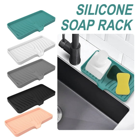 Nkmbld Leakproof Soap Container, Soft Gel Soap Container for Sink Countertop, Soap Storage Tray Suitable for Kitchen, Bathroom, Laundry, Black