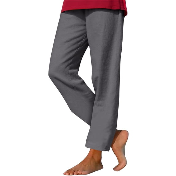 Nkmbld Linen Pants for Women Casual Solid Color Loose Pants Beach Wide Leg Trouser