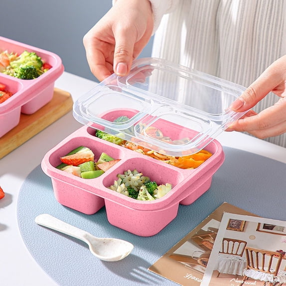 Nkmbld Lunch Box Containers, Multi-Compartment Bento Box Snack Containers with 3 Compartments, Leak-Proof Lunchbox for Dining Out, Work, Picnic, Pink