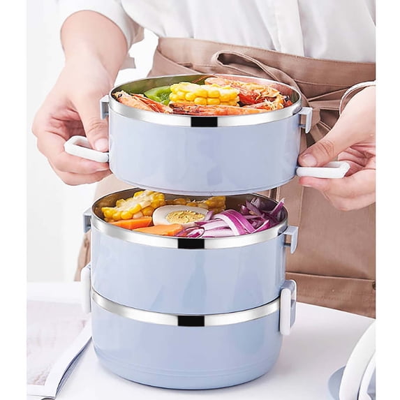 Nkmbld Lunch Box for Women, Portable Lunchbox Circular Fresh-Keeping Box Stainless Steel Insulated Food Containers, Microwave and Dishwasher Safe, Blue