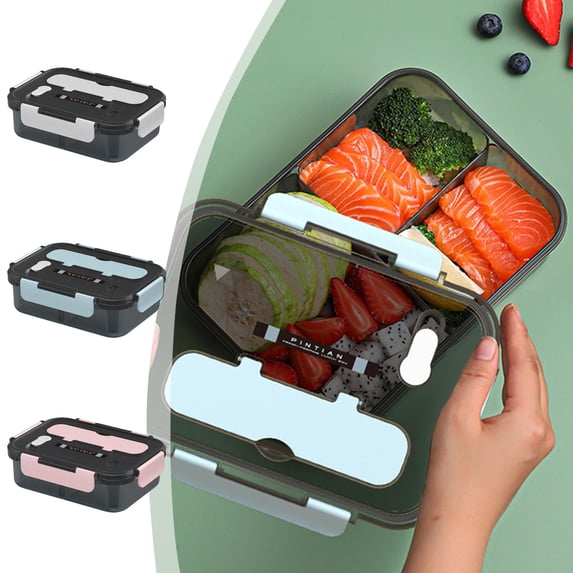 Nkmbld Lunch Box for Men, Heat Resistance Divided Bento Box Plastic Food Storage Containers for Work and Picnic, BPA-Free, Dishwasher Safe, Pink