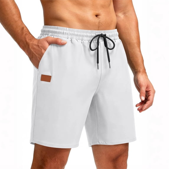 Nkmbld Mens Cargo Shorts Linen Relaxed Drawstring Shorts with Elastic Waistband Summer Casual Work Shorts