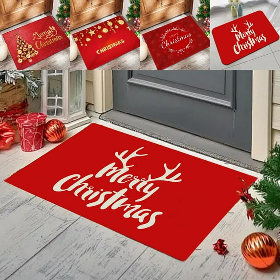 Nkmbld Merry Christmas Door Mat, Xmas Front Door Welcome Mats, Non-Slip Indoor Entrance Floor Mat, Holiday Winter Home Decoration, Red