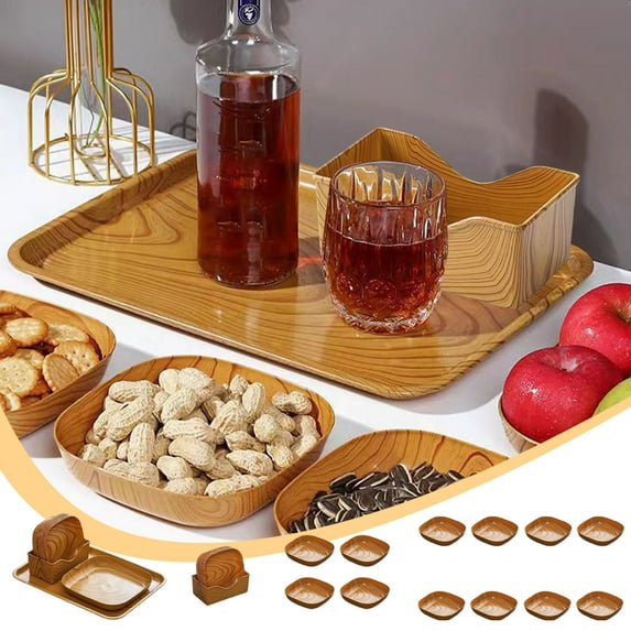 Nkmbld Modern Shape Dinnerware Dishes Set for Kitchen, Wood Grain Cardboard Flat Wood Plank Brown Dessert Plate for Family Dinners Tableware Decorations, Multicolor