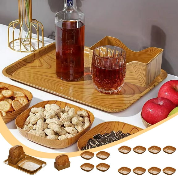 Nkmbld Modern Shape Dinnerware Dishes Set for Kitchen, Wood Grain Cardboard Flat Wood Plank Brown Dessert Plate for Family Dinners Tableware Decorations, Multicolor