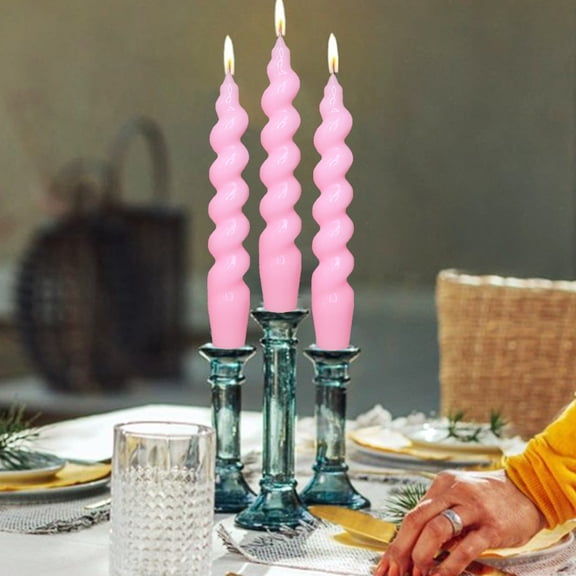 Nkmbld Multi-Color Spiral Taper Candles for Home Decoration, Long-Lasting Candlesticks for Christmas Dinner Birthday Party Wedding Holiday Decoration, Pink