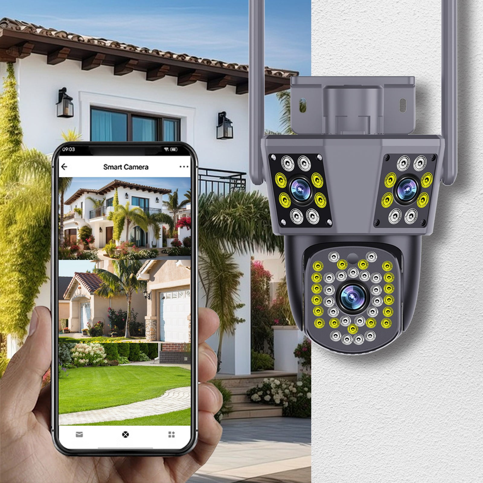 Nkmbld Night Vision Security Cameras for Home Three Len Motion Tracking ...