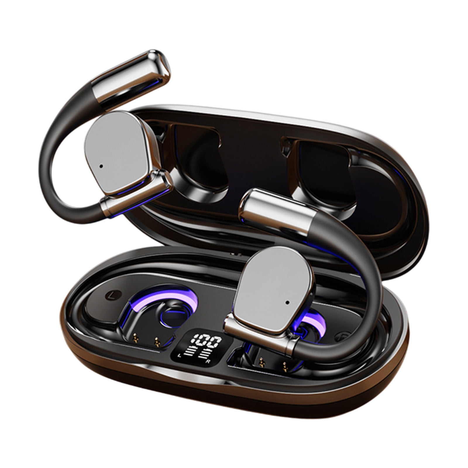 Nkmbld Noise Cancelling Headphones Wireless Bluetooth Earphones Open End Non in Ear HD Call Digital Display Earphones, Black