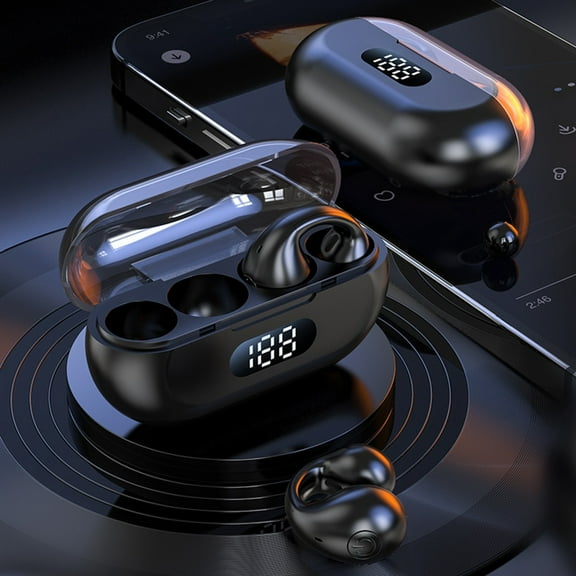 Nkmbld Noise Cancelling Headphones Wireless Ear Clip Skeleton Conduction Headphones Bluetooth 5.3 Waterproofs Open Earphones Suitable for Running Sports Cycling Driving, Black