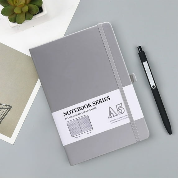 Nkmbld Notebooks for Work Notebook Diary with Inner Pockets Hard Leather Cover with Lines 80g Thick Paper of Superior Quality 200 Pages, Silver