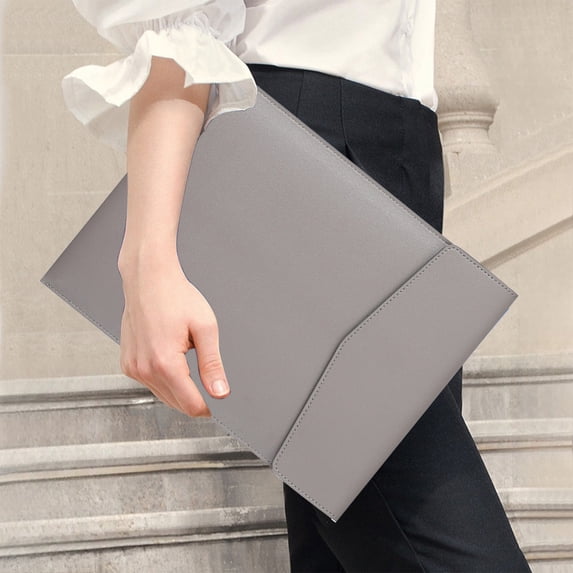 Nkmbld Office File Folders A4 Imitation Leather Business File Bag Large Capacity Storage File Folders, Fit Letter Size Paper, Gray