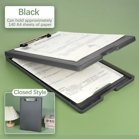 Nkmbld Office File Folders Writing Pad, Test Paper Storage Box, Multifunctional Writing Clamp Board, Office Supplies A4 Board Clamp, Letter Size, Black