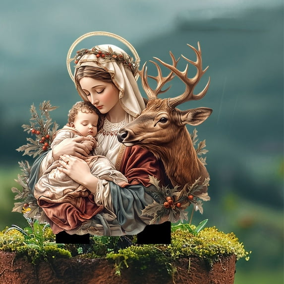 Nkmbld Outdoor Courtyard Decor Mary Embraces Garden Card Religious Color Theme Courtyard Multifunctional Outdoor Ground Plug