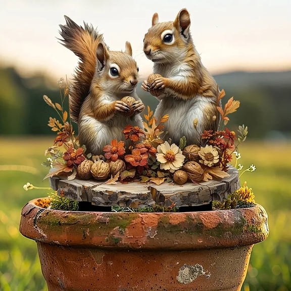 Nkmbld Outdoor Garden Statues Squirrels Yard Art Stakes for Outdoor Lawn Backyard Porch Decorations, 2D Flat Acrylic Yard Decor, Housewarming Gifts
