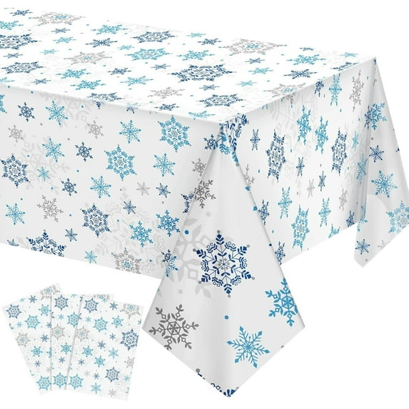 Nkmbld Outdoor Square Tablecloth Christmas Winter Decoration Disposable Plastic Tablecloths Red Blue Snowflake Christmas Party Tablecloths, White