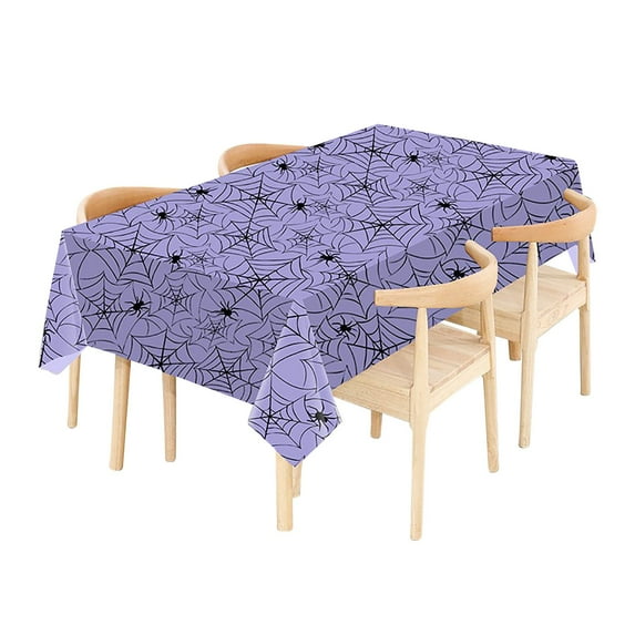 Nkmbld Outdoor Square Tablecloth Halloween Spider Pattern Disposable Tablecloth Decorative Plastic Tablecloth White Orange and Purple, Purple