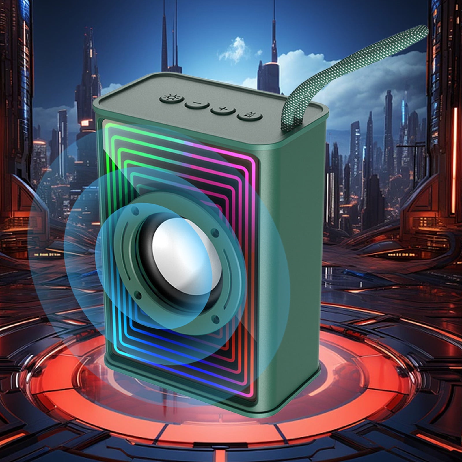 Nkmbld Outdoor Stereo Speakers Bluetooth Speaker Colorful Ambient Light Outdoor Car Desktop Subwoofer Mini Speaker, Green