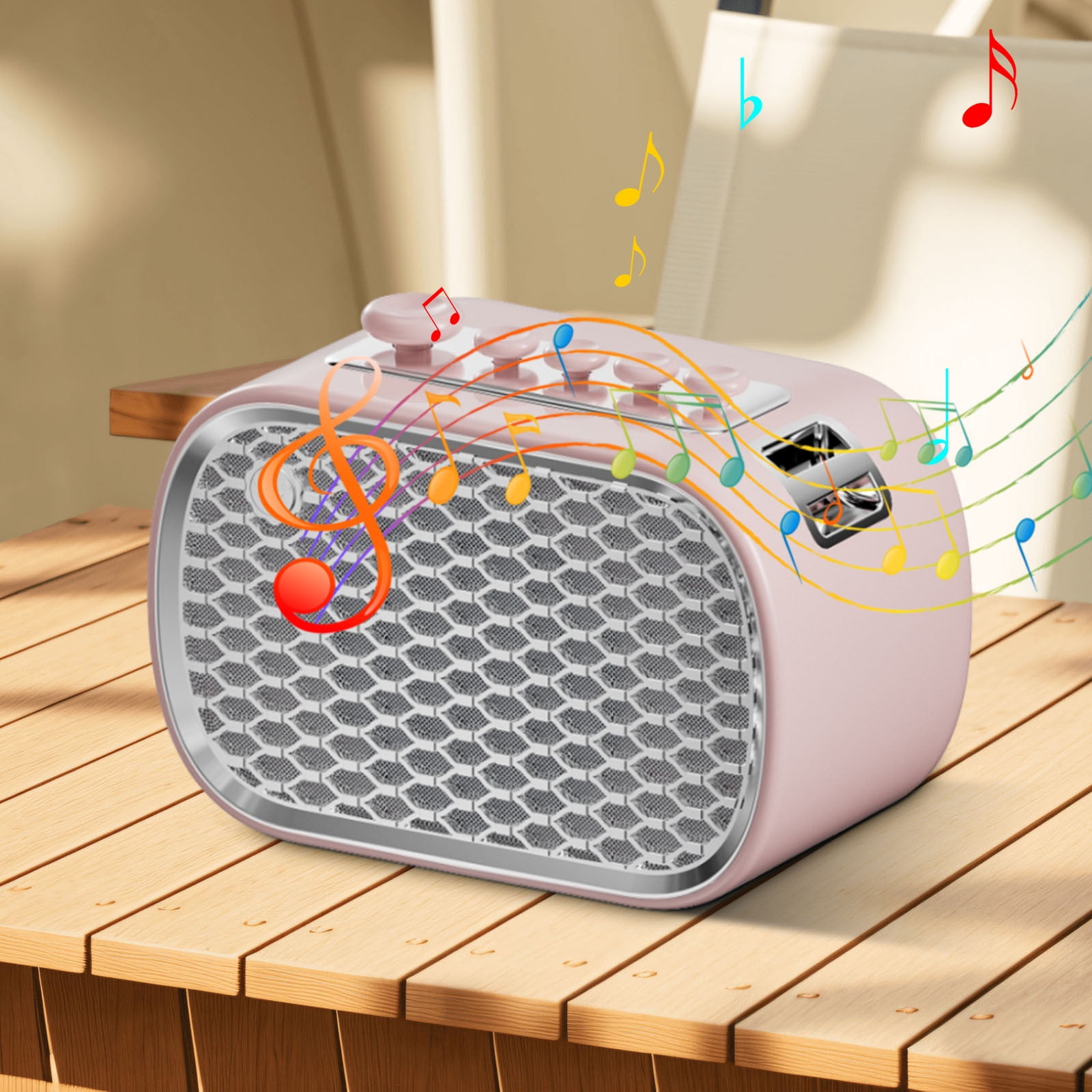 Nkmbld Outdoor Stereo Speakers Multifunction Sleep Meter White Noise Speaker FM Wireless Bluetooth Computer Home Bedside Desktop Audio, Pink